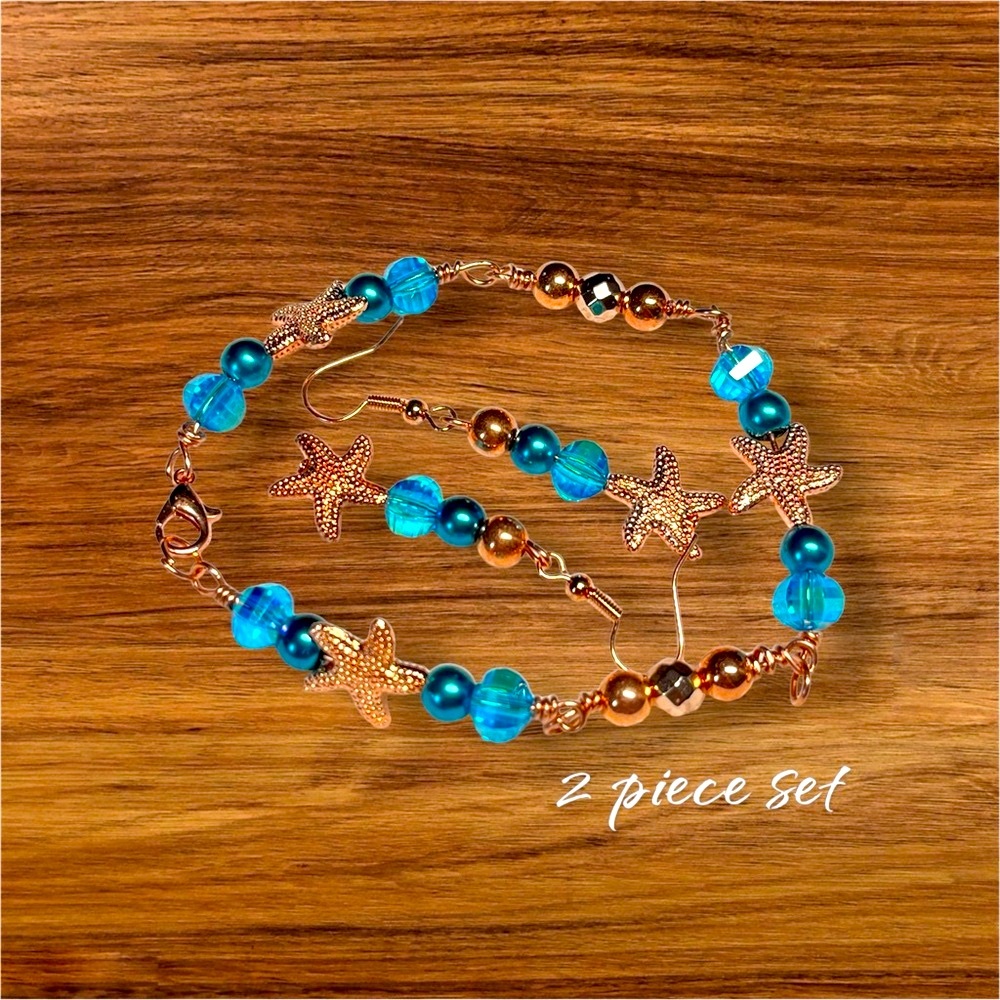 2 pc set beach theme-starfish with rose gold:copper color